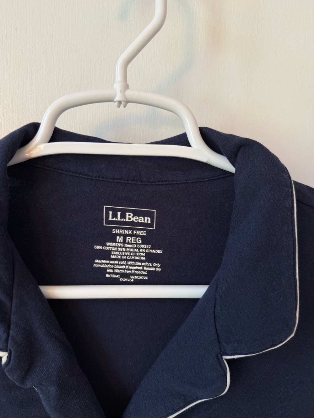 LL Bean Super Soft Shrink-Free Button-Front Long Sleeve Pajama Set Bright Navy - Picture 10 of 16